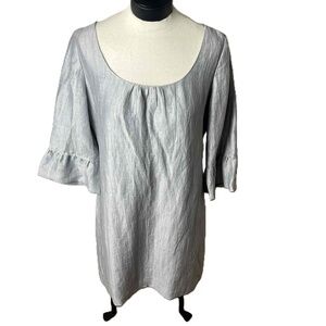 NWT J.CREW Gray Mini Shift Dress Linen Blend Bell Sleeve Scoop Neck Pockets‎ 14